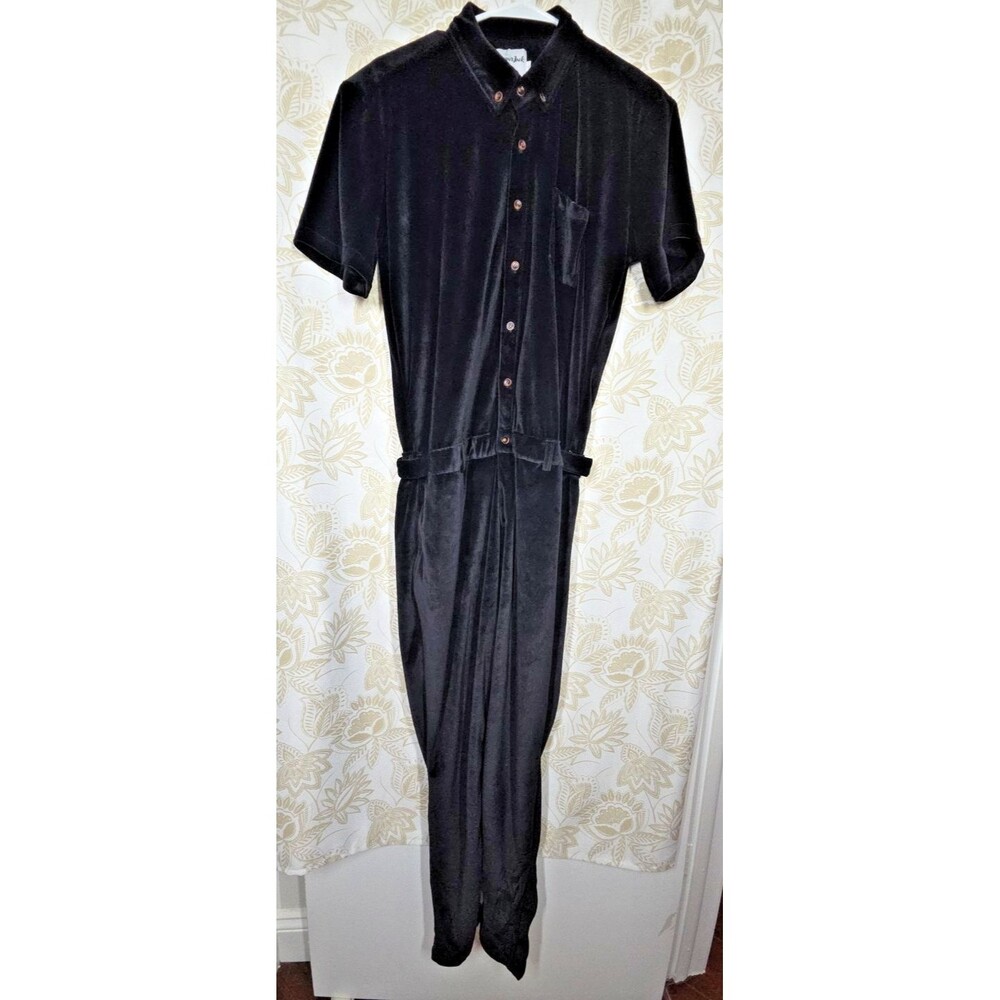 NEW WITH TAGS MENS Romper Jack Velour Velvet Black Jumpsuit LARGE - Picture 2 of 11